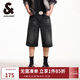 杰克·瓊斯（JACK&JONES） 夏季款潮流百搭簡(jiǎn)約時(shí)尚舒適貓須水洗廓形牛仔短褲男裝225243004