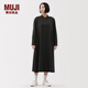 無印良品（MUJI）女式 法蘭絨 立領(lǐng)長袖連衣裙女裝裙子純棉連身裙25年秋季 炭灰色格紋 S (155/80A)