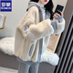 羅蒙（ROMON）特大碼300斤胖mm羊羔絨外套女秋冬寬松加絨加厚保暖韓版開(kāi)衫衛衣 灰色 5XL 建議180-200斤