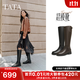 他她（TATA）盧昱曉同款超模靴騎士靴秋冬大筒圍長(cháng)靴加絨女靴 7TGA1DG4黑色（銀色清冷扣） 37