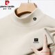 皮爾卡丹（pierre cardin）男士長(cháng)袖T恤秋冬季加絨加厚保暖高領(lǐng)衛衣新款高檔內衣帥氣打底衫 【羊毛蠶絲保暖】米白 加絨 2XL 180 建議150-165斤