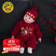 G.DUCKKIDS寶寶喜慶冬裝嬰兒連體衣冬季韓版洋氣嬰幼兒加絨長(cháng)爬過(guò)年百日服 年年有魚(yú)爬服 73cm （建議15-18斤）