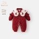 班喜迪嬰兒衣服冬裝嬰幼兒連體衣女寶寶百天周歲禮服國風(fēng)喜慶過(guò)年拜年服 紅色 80cm