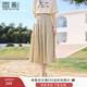香影a字半身裙女卡其色2025夏裝新款氣質(zhì)中長(cháng)裙子淑女超仙高腰裙 淺卡其 L 165/88A/110-125斤