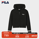 FILA 斐樂官方女士編織衫2025冬季新款休閑寬松連帽拉鏈毛衣開衫 正黑色-BK M 165/84A/M
