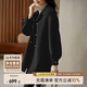 尚都比拉100%羊毛大衣女冬季雙排扣雙面呢腰帶燈籠袖毛呢外套 雅黑色 S 