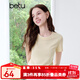 百圖betu女裝2025夏季新款T恤撞色雙層領(lǐng)褶皺收腰瘦瘦T短袖女2505T06 淺黃 L