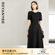 顏域短袖收腰小黑裙女裝2024新款夏裝簡(jiǎn)約通勤裙子圓領(lǐng)氣質(zhì)連衣裙 黑色 L/40