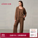 愛(ài)慕睡衣套裝女半邊絨保暖厚款寬松開(kāi)衫25新品家居服背心三件套 泰迪棕6LA M (165)