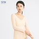STW.SOTOWELL皮膚衣女隱形超薄冰絲無(wú)痕肉色肌底衣長(cháng)袖打底衫低領(lǐng)隱身內搭秋衣 WB119 粉底液膚（薄如蟬翼） 前后V領(lǐng) S