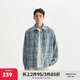 CHINISM CH仿水洗復古藍格子長(cháng)袖襯衫外套男春秋款美式寬松襯衣休閑上衣 藍色 XL （建議140-160斤）