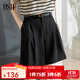 歐莎（OSA）卡其色西裝短褲女夏裝2025新款高腰A字闊腿褲休閑四分褲子 黑色 M
