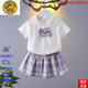 G.DUCKKIDS品牌童裝女童半身裙格子百褶裙夏套裝中小童jk制服短裙正版兒童5 旗艦品質(zhì)JK夏季套裝紫色 73 均碼