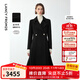 朗姿冬季新款設計感法式赫本風(fēng)羊毛大衣風(fēng)衣翻領(lǐng)收腰毛呢外套 夜幕黑色 L