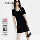 MO&Co.POLO領(lǐng)V領(lǐng)撞色邊短袖連衣裙法式氣質(zhì)設計感裙子女摩安珂 黑色 S 160