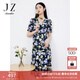 玖姿·安娜蔻圍裹式V領(lǐng)連衣裙女夏印花彈力法式泡泡袖裙子 花黑 XL