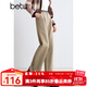 百圖betu女裝秋新款曠野美拉德高腰純棉翻邊直筒褲褲子女2409T80 卡其色 L