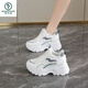啄木鳥(niǎo)女士?jì)仍龈?CM運動(dòng)鞋女2025秋冬新款小個(gè)子厚底坡跟休閑鞋老爹鞋 白色 35