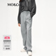 MO&Co.休閑褲含綿羊毛抽繩松緊高腰立體中線長直筒寬松運(yùn)動褲軟糯風(fēng) 淺花灰色 S