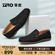 零度Zero豆豆鞋男2025秋冬新款真皮舒適透氣一腳蹬日常商務(wù)休閑皮鞋子 59黑色 【荔枝紋皮】 40 (250mm)