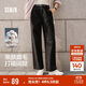 森馬（Semir）休閑褲女純棉打褶闊腿褲腰帶秋復(fù)古磨毛長褲顯腿長101524127005A