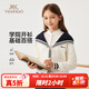 英氏（YEEHOO）兒童毛衣女童針織衫秋季時(shí)尚淑女學(xué)院風(fēng)開(kāi)衫秋裝新款衣服中大童裝 海軍logo米白 165
