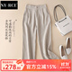 NY-RCE棉麻闊腿褲女春夏季新款九分高腰垂感薄款寬松亞麻休閑褲 淺卡其 XL