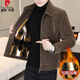 皮爾卡丹（pierre cardin）秋冬季新款加絨加厚毛呢夾克男士翻領(lǐng)韓版休閑短款呢子大衣外套潮 咖啡色/加絨 加厚 2XL 140-155斤