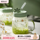 摩登主婦小枝蕁玻璃杯創(chuàng)意帶蓋水杯辦公室吸管杯耐熱小清新杯子 矮款玻璃吸管杯(綠500ml)