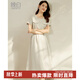 晚白【新品】亞麻短袖連衣裙2025夏款洋氣寬松微胖mm收腰裙子 淺灰色 S