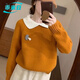 乖米豆甜美可愛(ài)淑女風(fēng)小翻領(lǐng)毛衣2025秋冬季新款韓版百搭休閑顯瘦針織衫 桔紅色 M 建議95-110斤