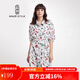 名師路長(cháng)袖印花連衣裙女春秋氣質(zhì)淑女POLO領(lǐng)襯衫裙簡(jiǎn)約H型大擺裙 深紅色 M