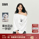 森馬（Semir）長(zhǎng)袖T恤女秋季蕾絲一字領(lǐng)純棉oversize印花2025上衣10A525101005