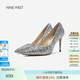 NINE WEST玖熙尖頭高跟鞋女2025新款細跟爆閃淺口單鞋婚鞋宴會(huì )鞋女鞋 銀色 36