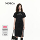 MO&Co.醋酸混紡收腰側開(kāi)叉T恤裙連衣裙摩安珂 黑色 S 160