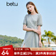 百圖betu女裝夏季新款連衣裙自然瘦腰泡泡袖短袖連衣裙女2304T90 灰色 L