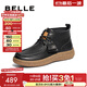 百麗（Belle）牛皮休閑舒適高幫鞋女商場(chǎng)同款深口板鞋B8U1DDM4 黑色 38 (240mm)