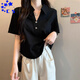 CS.LION大碼胖mm寬松顯瘦polo衫女上衣短袖t恤夏季2025新款半袖體恤200斤 黑色V領(lǐng)T恤  XL 建議120-140斤
