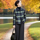 素訂原創(chuàng  )女裝輕熟優(yōu)雅翻領(lǐng)格子雙面呢大衣松緊直筒褲套裝冬季新款分開(kāi) 格子大衣 L