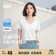 森馬（Semir）短袖t恤女涼感抗菌正肩修身2025夏顯瘦V領(lǐng)白色打底衫109325100002