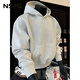 NSFG白灰色短款衛衣男秋冬款高克重磅硬挺cleanfit外套男美式連帽衫 白灰 XL （115-140斤）
