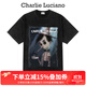 Charlie Luciano匹諾曹做舊印花短袖夏季新款寬松潮牌國潮男女情侶同款CLT恤男 黑色 XS 160