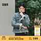 森馬（Semir）牛仔外套女拼接仿兔毛翻領(lǐng)寬松潮流港風(fēng)冬季落肩夾棉夾克復(fù)古 牛仔淺黃泥染80331 XS