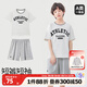 久歲伴兒童睡衣男童夏季家居服中大童短袖短褲可外穿夏季薄款透氣套裝 灰白條紋 170 /身高160-172體重105-120斤