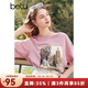 百圖betu女裝夏季新款T恤印花圖案短袖寬松百搭T恤上衣女2404T32 粉紅 M