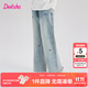 笛莎（DEESHA）童裝女童牛仔褲2025秋季新款兒童蝴蝶結(jié)剌繡闊腿褲女孩休閑長(zhǎng)褲 淺牛仔蘭 150
