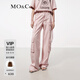 MO&Co.牛仔褲夏粉色雪花工裝四口袋低腰輕柔含醋酸寬松直筒摩安珂 粉杏色 XS 25