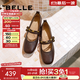 百麗（Belle）小金豆瑪麗珍鞋女25秋新商場(chǎng)款羊皮雙條帶薄底單鞋E1V1DCQ5 棕色 36 (230mm)