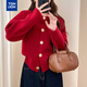 唐獅（TonLion）2025秋冬毛衣女美式復古風(fēng)針織開(kāi)衫外套紅色高級感時(shí)尚百搭潮