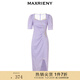MAXRIENY【商場(chǎng)同款】歐式園藝風(fēng)碎花茶歇裙不對稱(chēng)修身抽褶連衣裙 紫波點(diǎn) L 03